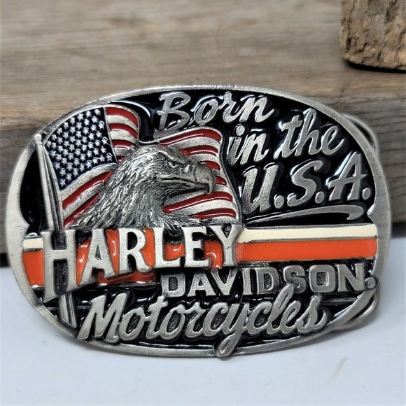 Harley Davidson Belt Buckle Born In USA 1991 Baron - Picture 4 of 7
